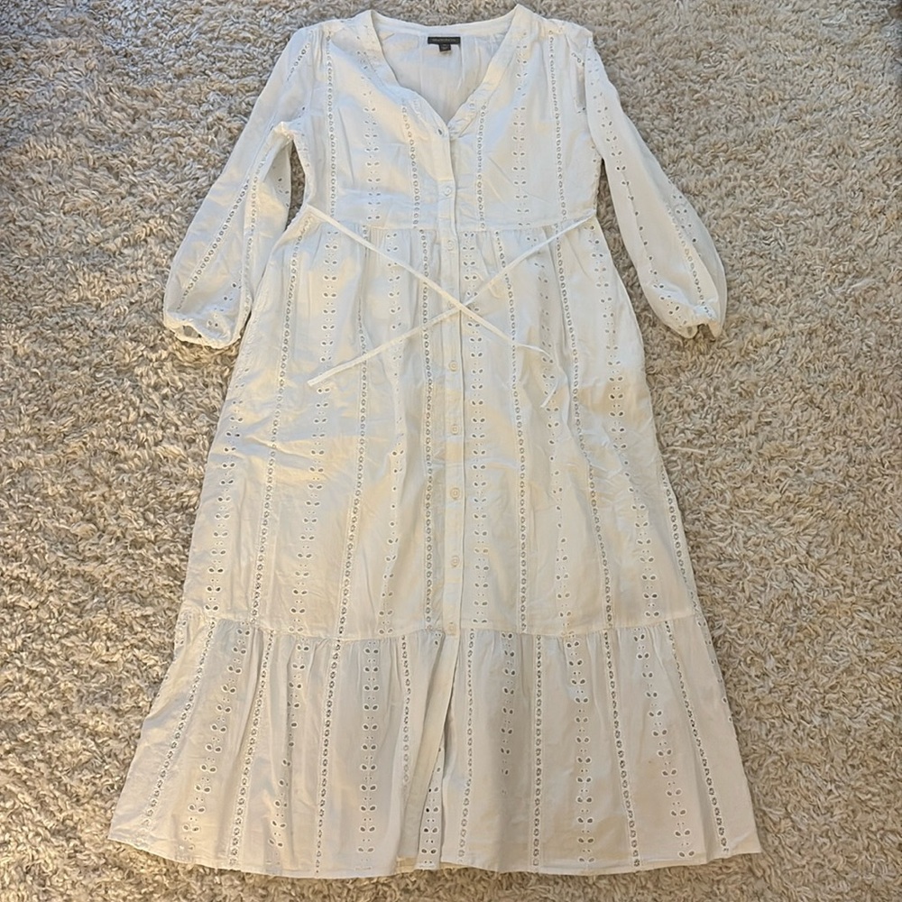 Style And Co. Long Sleeve Maxi, White Embroidered Dress